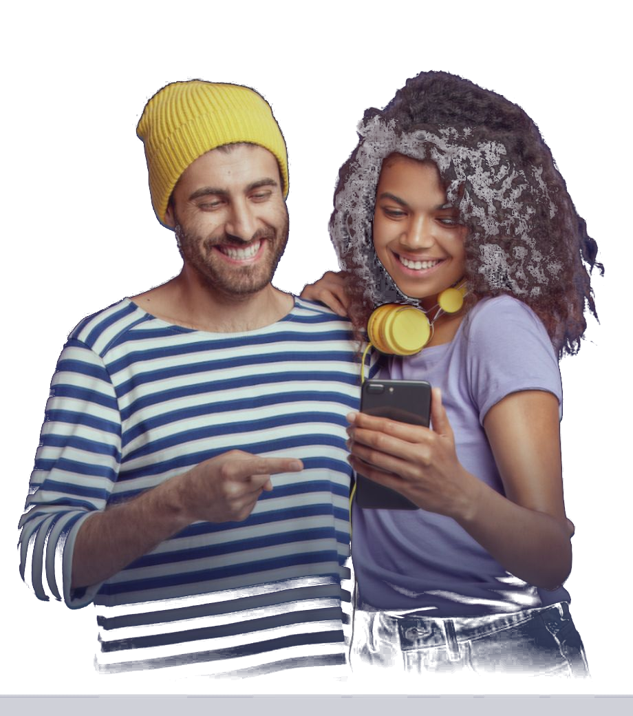 Young couple sharing content on a phone